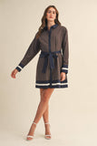 STRIPED BUTTON DOWN BELTED MINI DRESS MDR4225