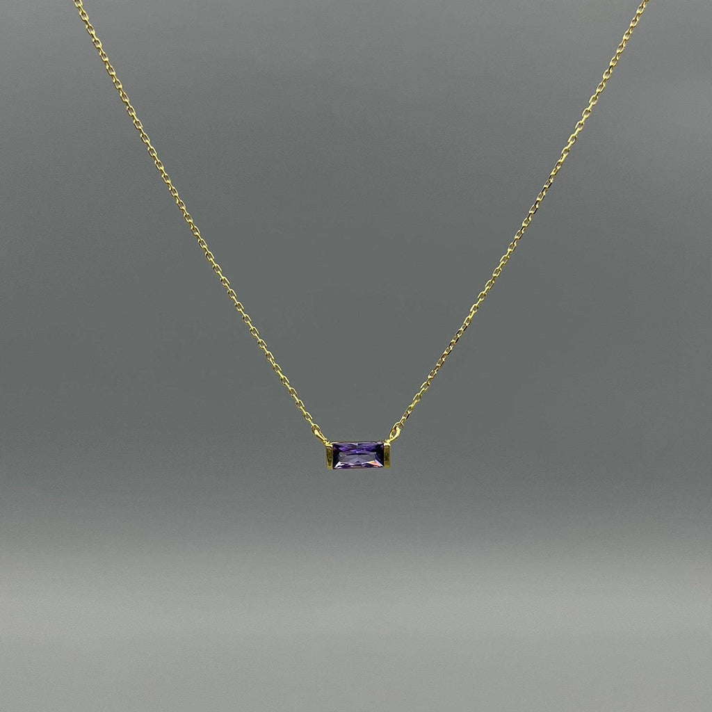 Gold Baguette Birthstone Necklace