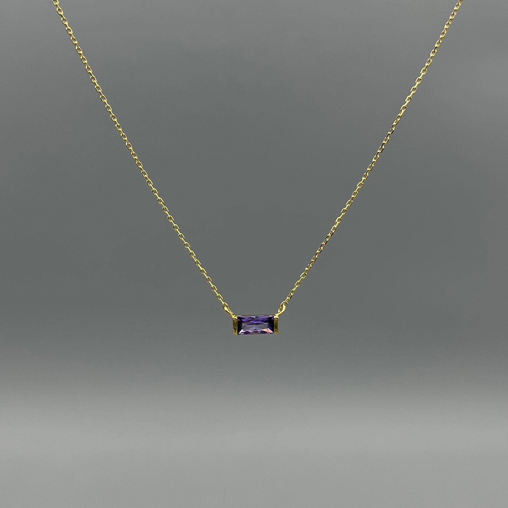 Gold Baguette Birthstone Necklace