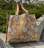 Shelby Indian Cotton Shoulder Bag Quilted Floral Printed Market Bag