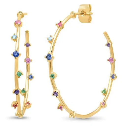 Hoops with Multi Colored Stones