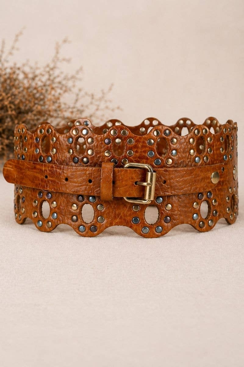 Draco light brown leather sash belt