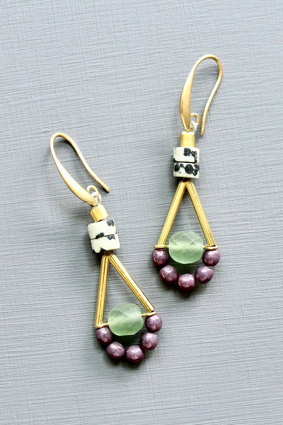 Mini purple and green earrings