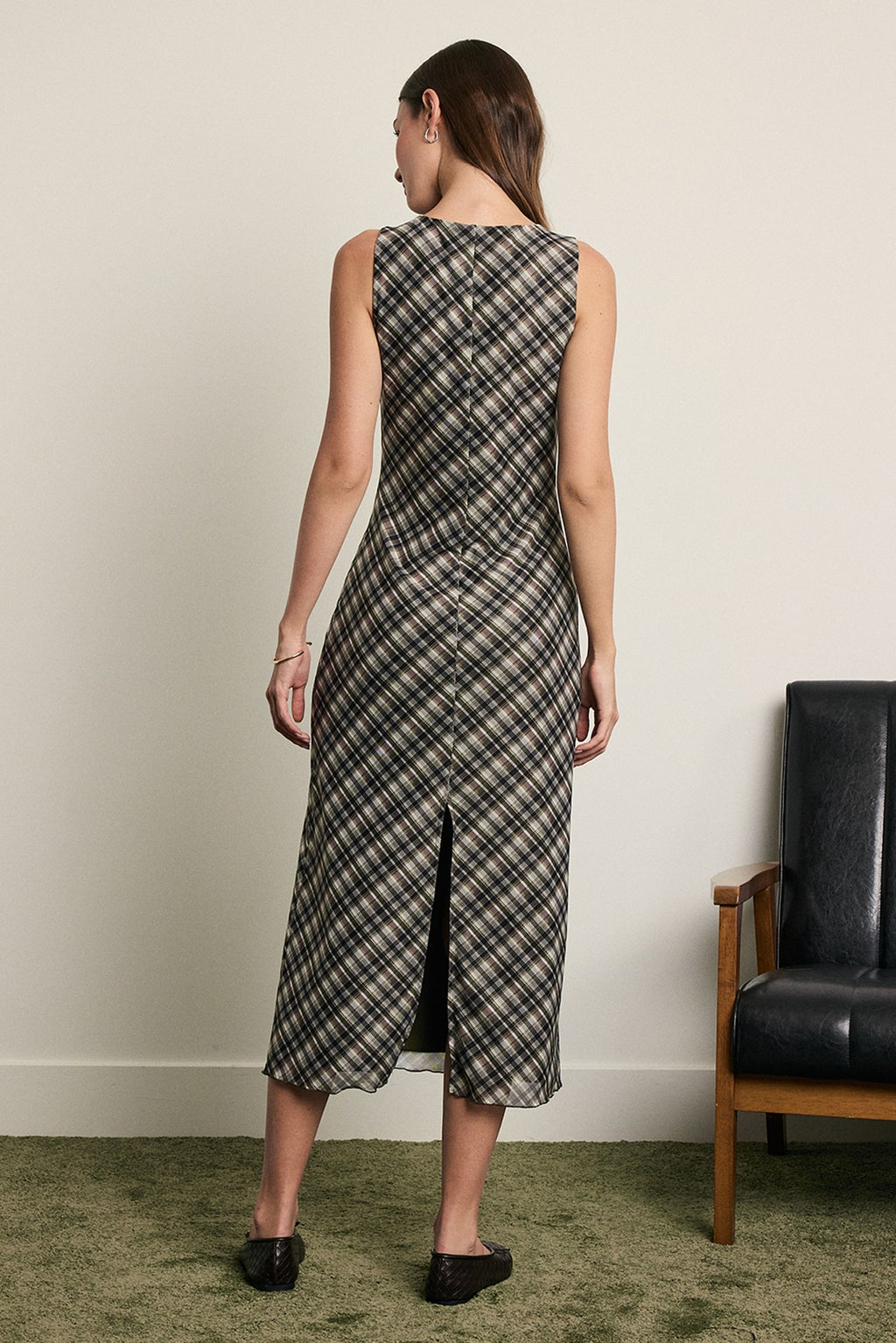 Kayda Plaid Mesh Midi Dress
