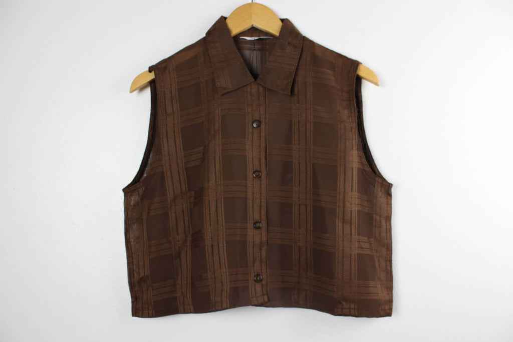 Reworked Sleeveless Button-Up Cropped Blouse - SOLID COLORS