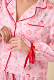 Christmas Print Pajama Set With Contrast Binding