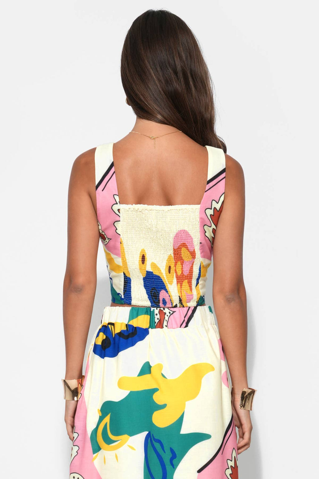 Cleo Square Neck Smocked Back Printed Top