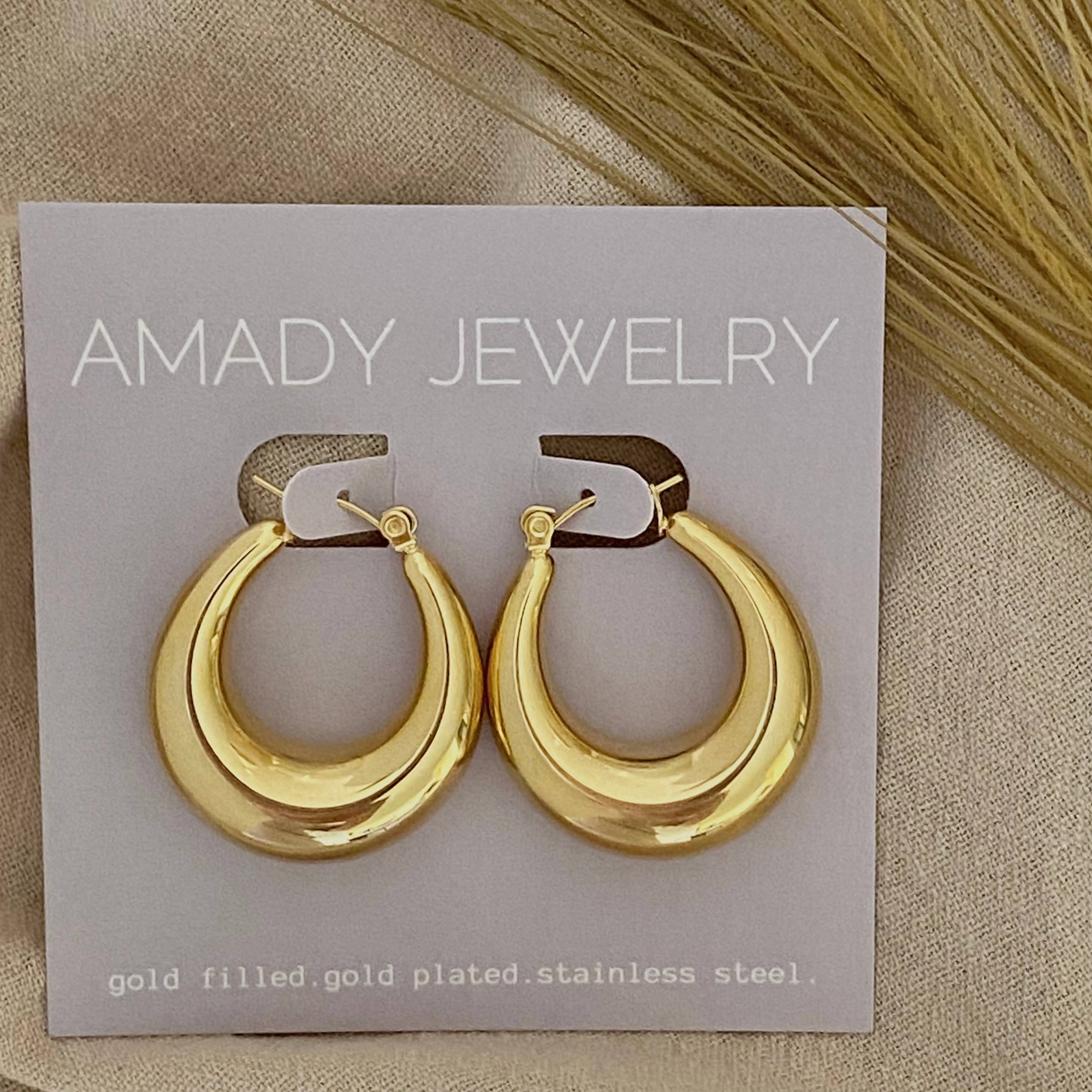Chubby Oval Hoops Gold Plated Lightweight Thick Hoop Earring