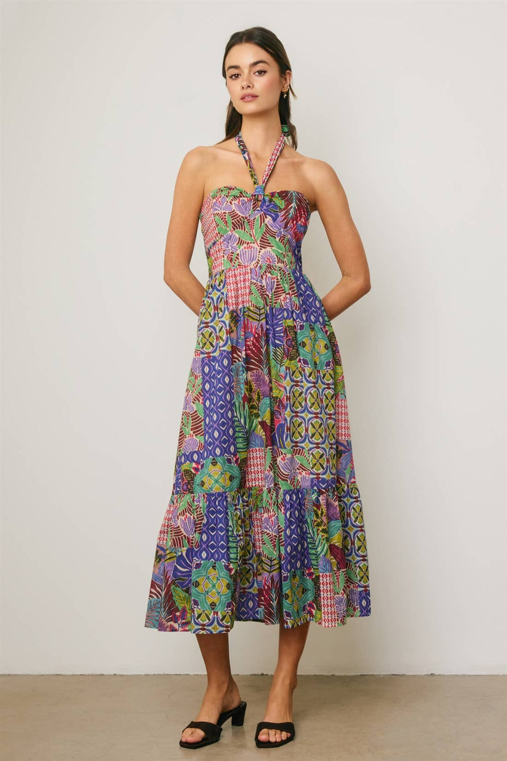 Lagoon Bloom Halter Tiered Dress