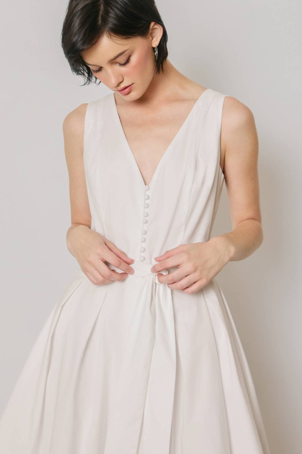 Cotton Poplin Tulle Structured Midi Dress