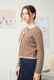 SCALLOP TRIM BUTTON DOWN X PATTERN KNIT CARDIGAN