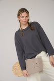 CREW NECK RIBBED LONG SLEEVE KNIT TOP (PRE-ORDER)