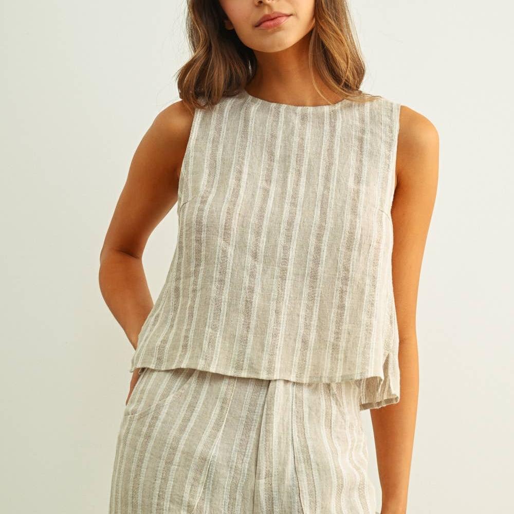 JACQUARD LINEN TWISTED BACK TOP