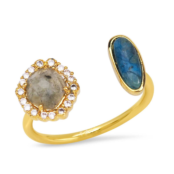 Adjustable Blue and Labradorite Stone Ring