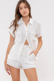 Evergreen Crinkle Collared Button Up