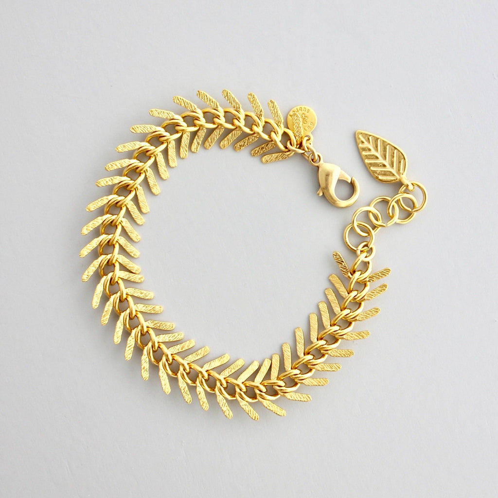 18k matte gold fish bone bracelet