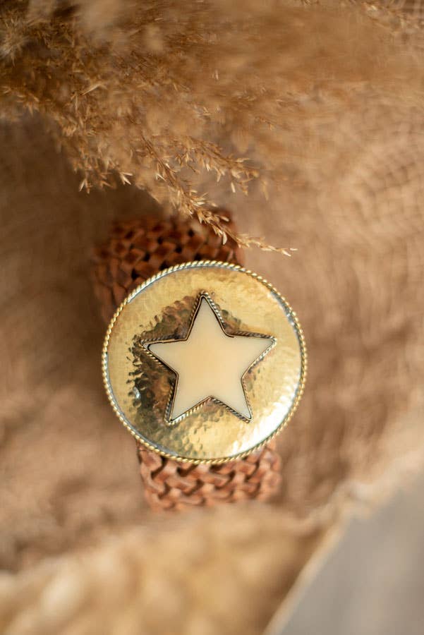 BROWN LEATHER BELT WIDE STAR