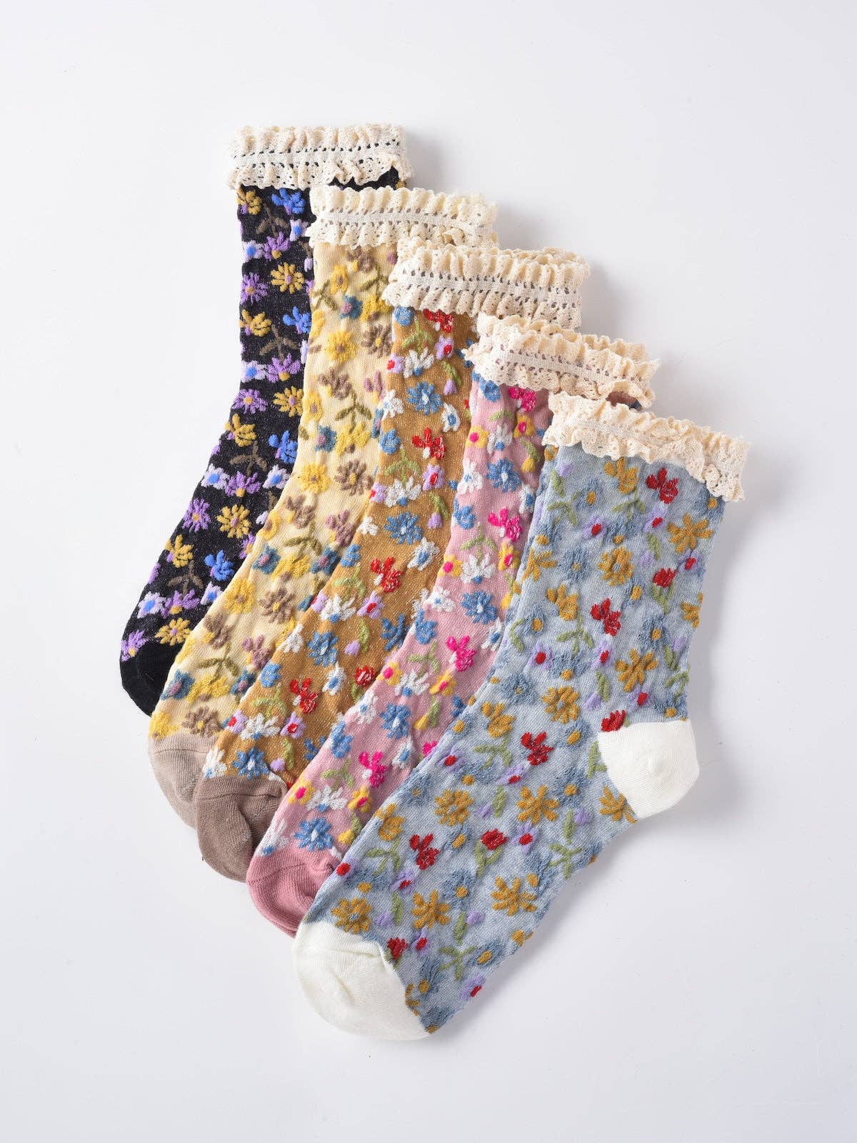 Rufia - Lace Trim Floral Garden Socks