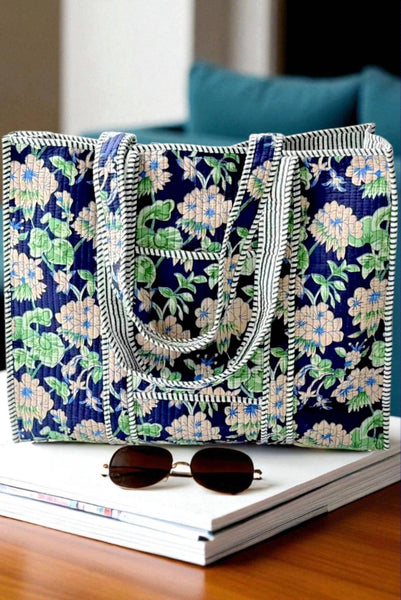 Merritt Navy Blue Floral Tote Bag