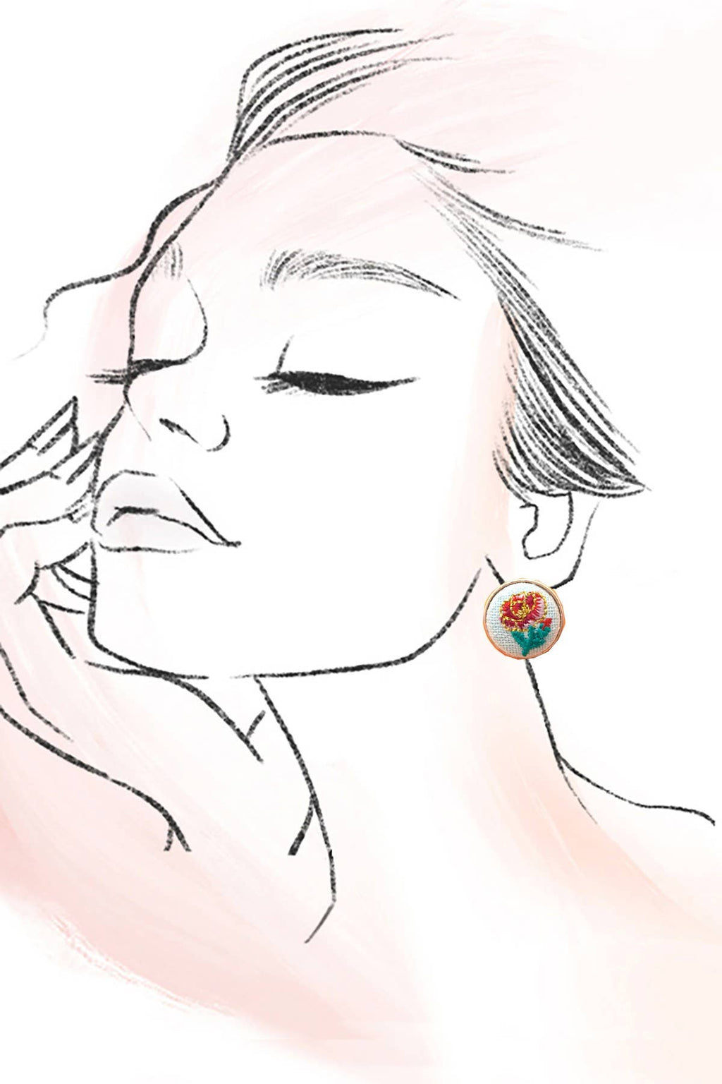 EMBROIDERY FLORAL GOLD EDGE STUD EARRINGS