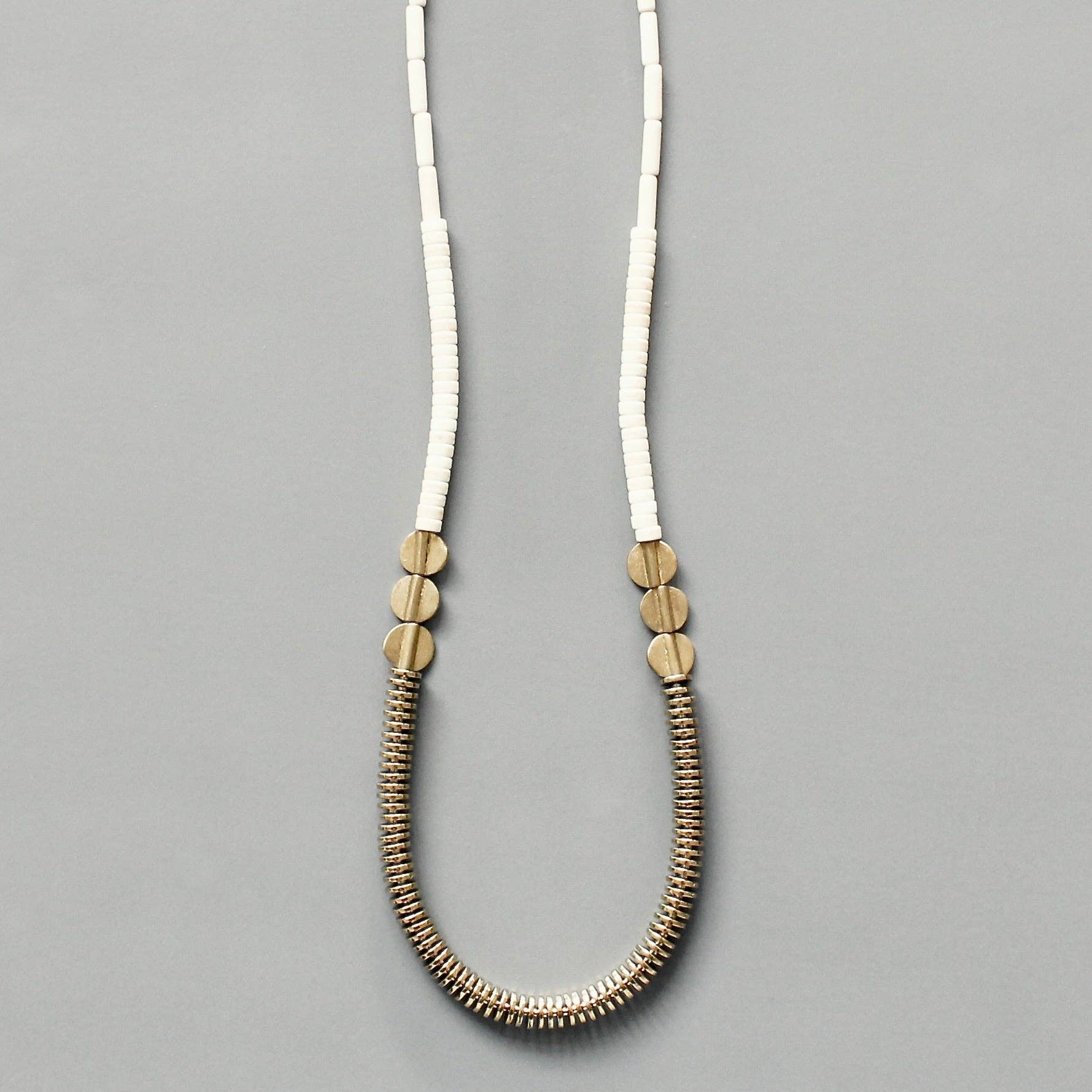 Gold hematite and white disc necklace