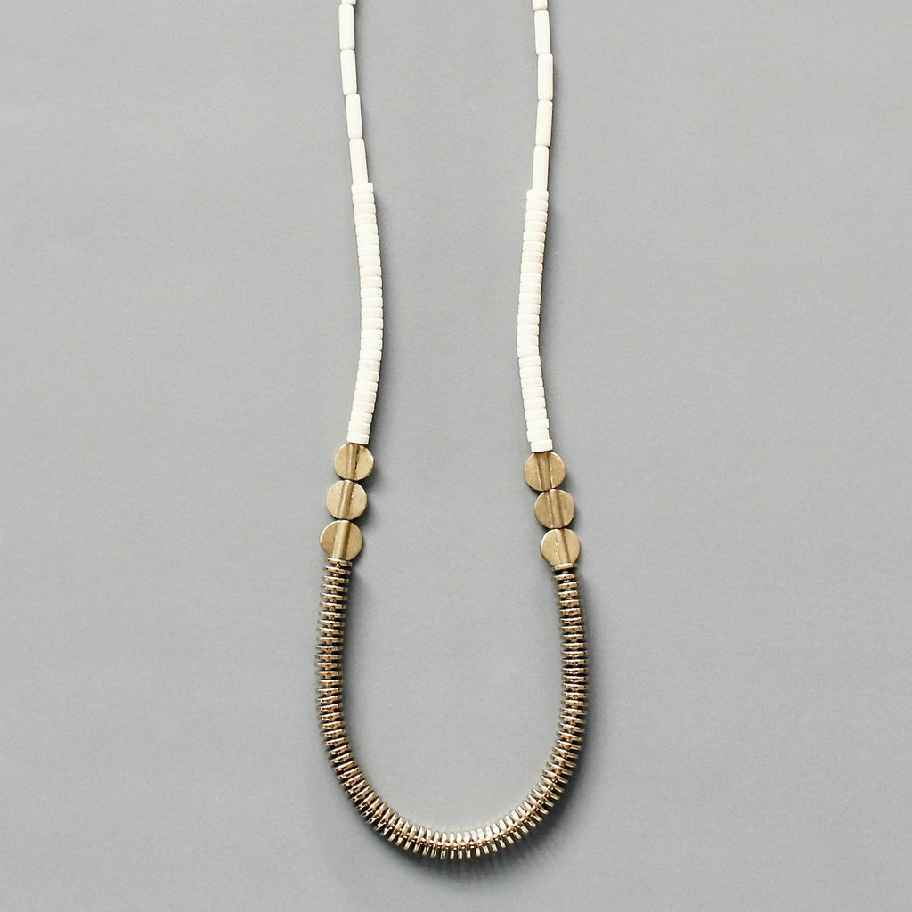 Gold hematite and white disc necklace