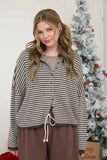 STRIPE RAW EDGE DROP SHOULDER KNIT CARDIGAN