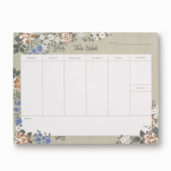 Blossom Weekly Planner Notepad - Green Floral