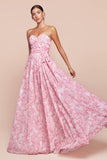 STRAPLESS A-LINE FLORAL SATIN DRESS