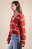 12W3524N-Floral Graphic Detail Knit Sweater Cardigan