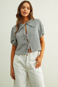 GINGHAM PATTERN SSLV WITH TIE IN FRONT TOP