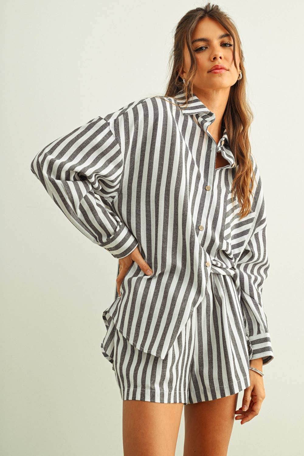 Striped Elastic Waist Shorts