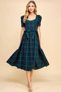Sweet Heart Plaid Midi Dress with Bows