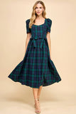 Sweet Heart Neckline Plaid Midi Dress - CD05044