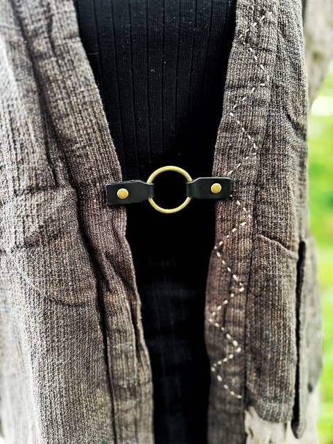 Cinch Clip for Clothes Bronze w/ Studded Black Leather Clasp