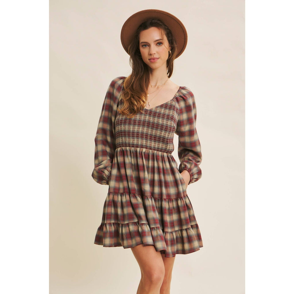 Plaid Smocked Mini Dress- CLEARANCE