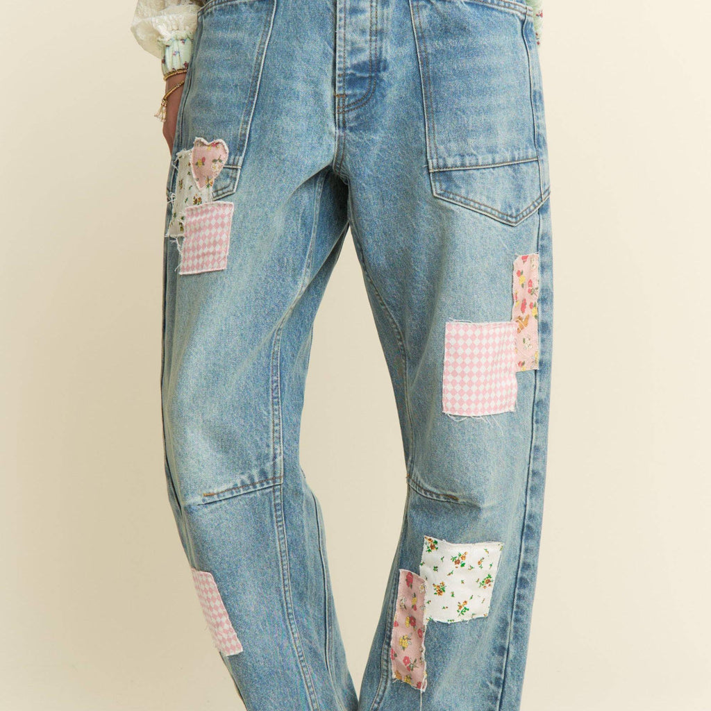 MINERAL WASHED PATCHWORK JEANS