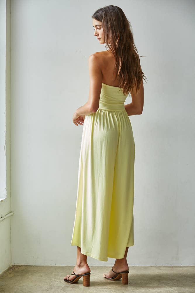 Knit Polyester Spandex Tube Strapless Flare Jumpsuit