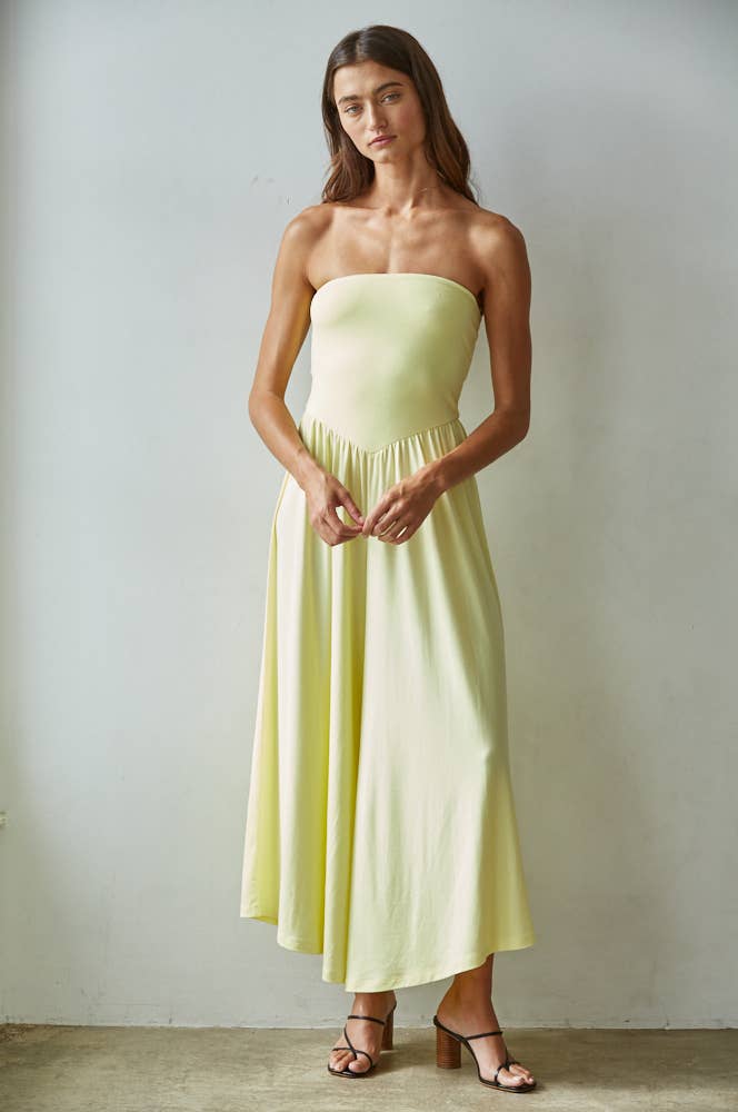 Knit Polyester Spandex Tube Strapless Flare Jumpsuit