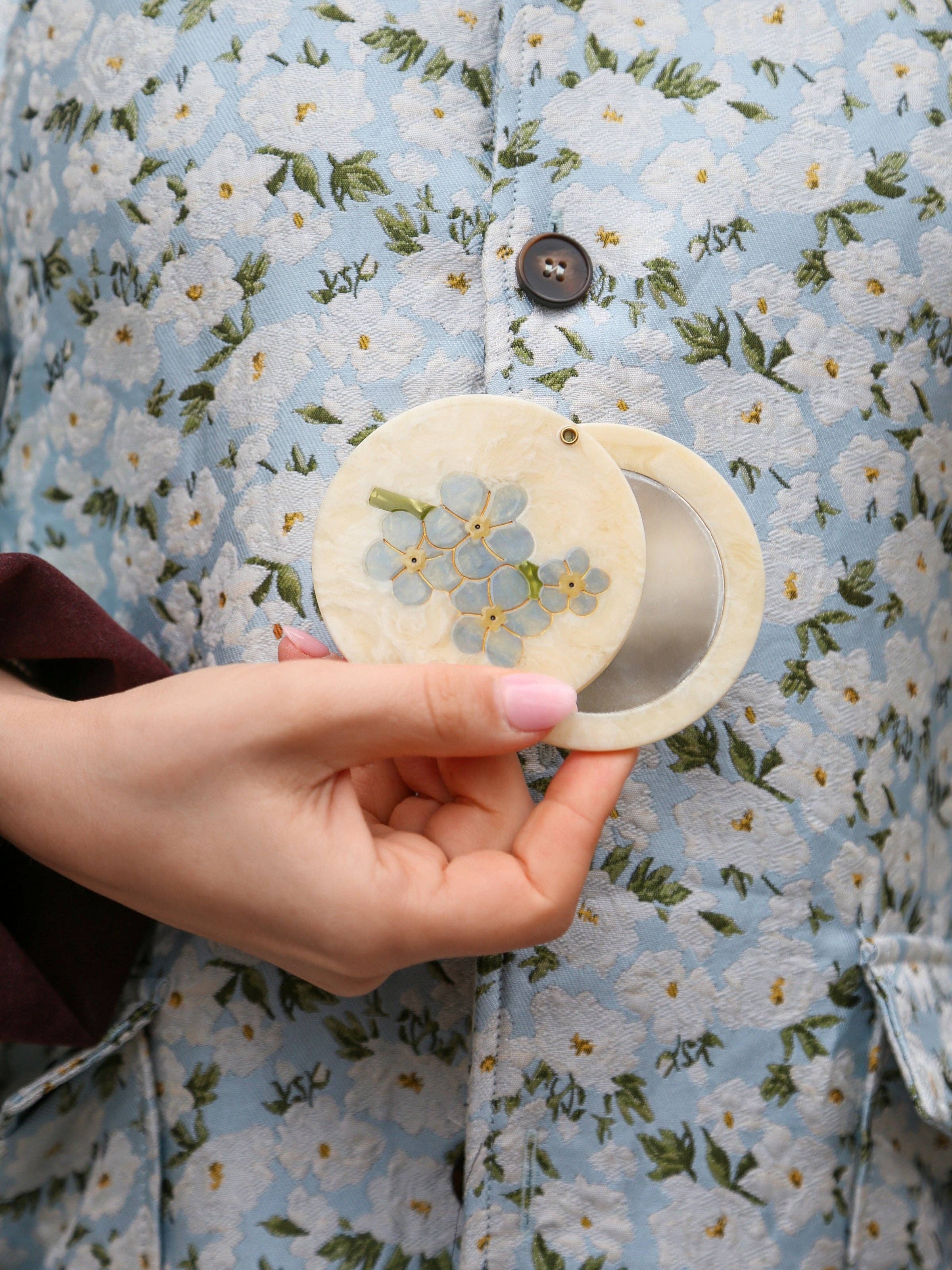 Hand-painted Forget-Me-Not Compact Mirror | Eco-Friendly
