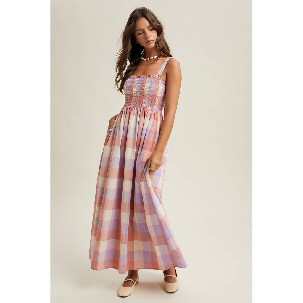 MULTICOLOR PLAID MIDI DRESS