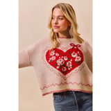 Big Valentine Heart Coquette Crop Sweater