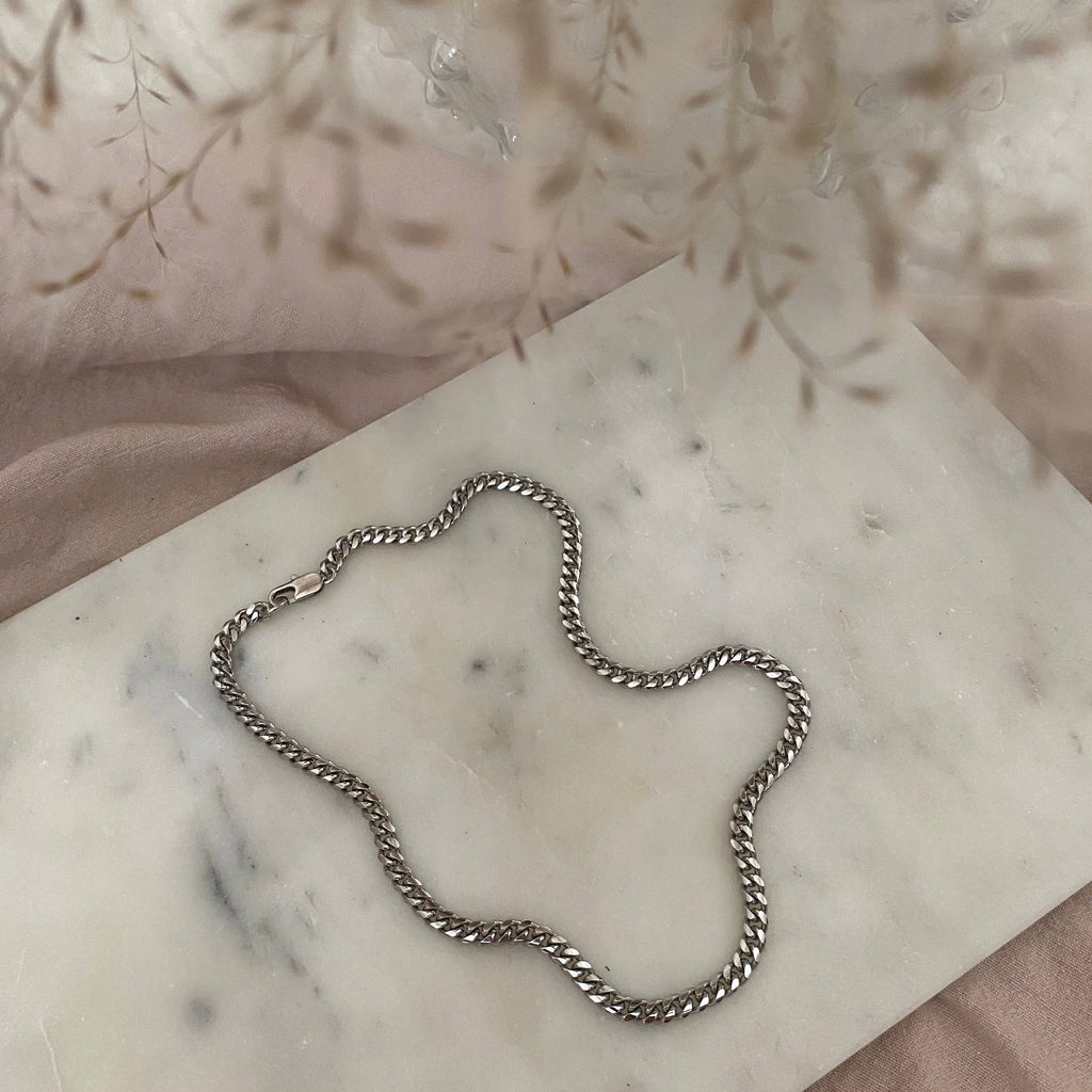 Simple silver layering curb link chain necklace