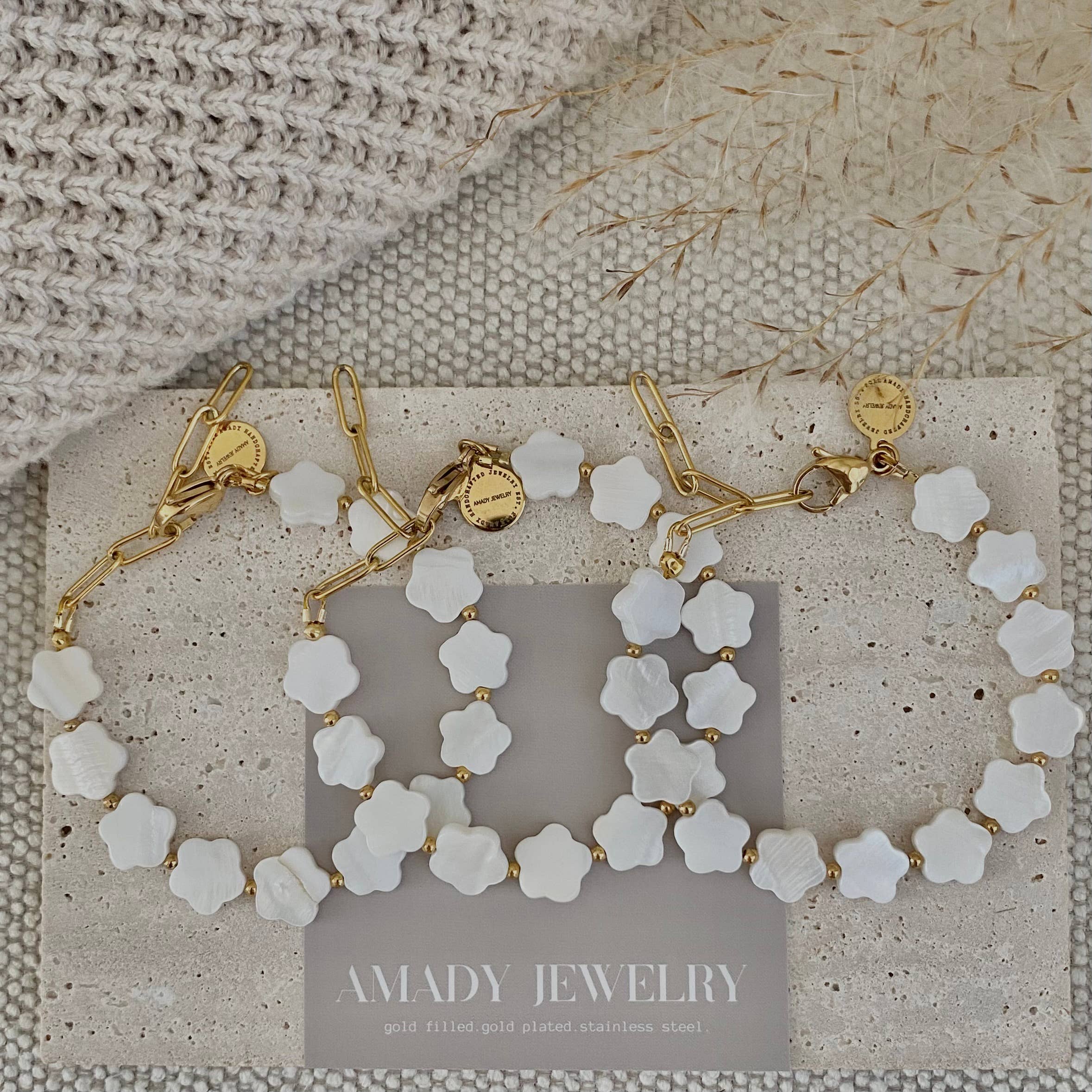 Flower Clover Shell Pearl Bracelet layering bracelet