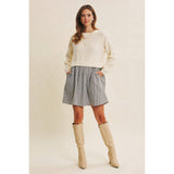 EASY COFFEE DATE BACK RIBBON TWOFER MINI SWEATER DRESS