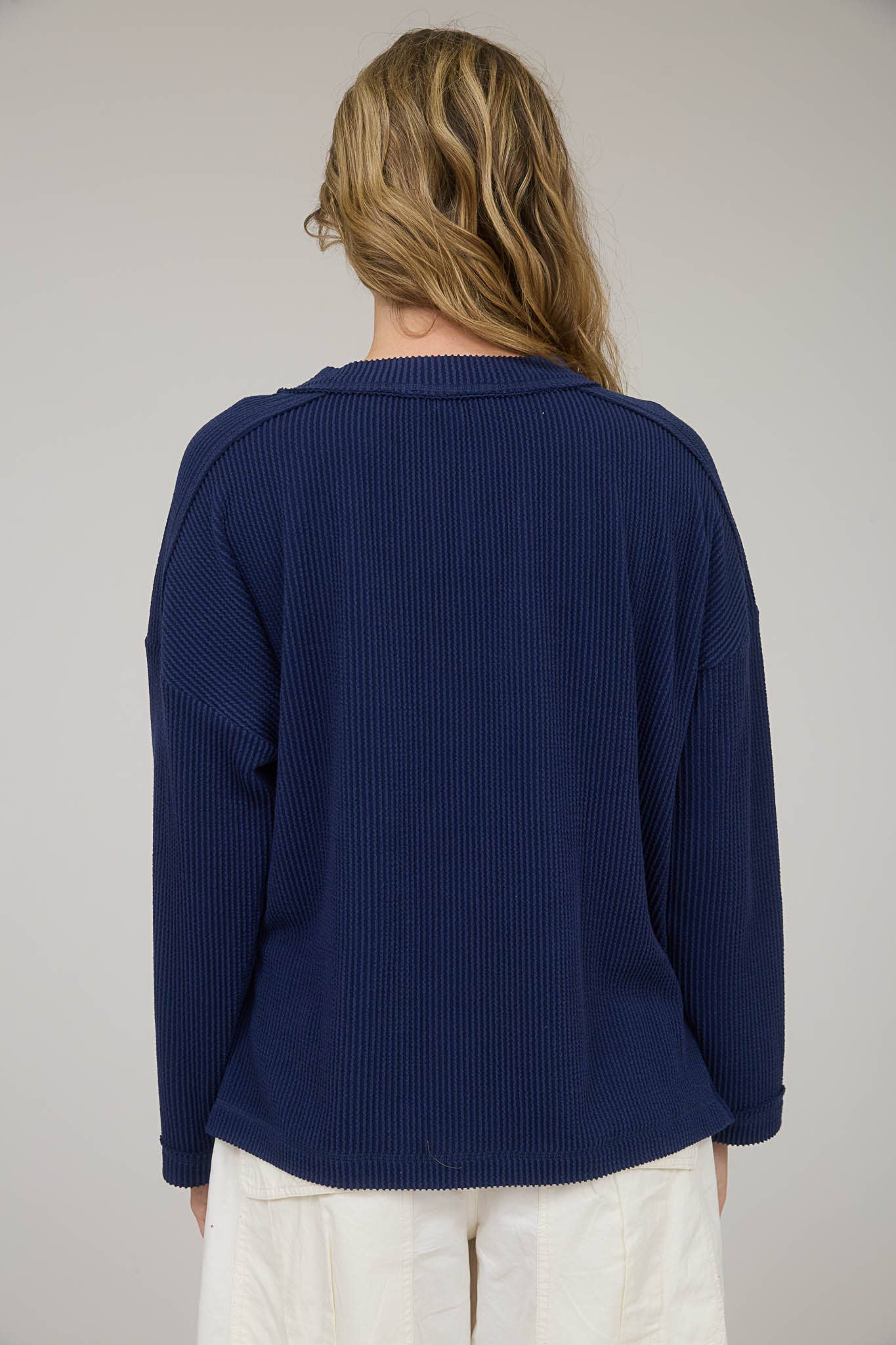 CREW NECK RIBBED LONG SLEEVE KNIT TOP (PRE-ORDER)