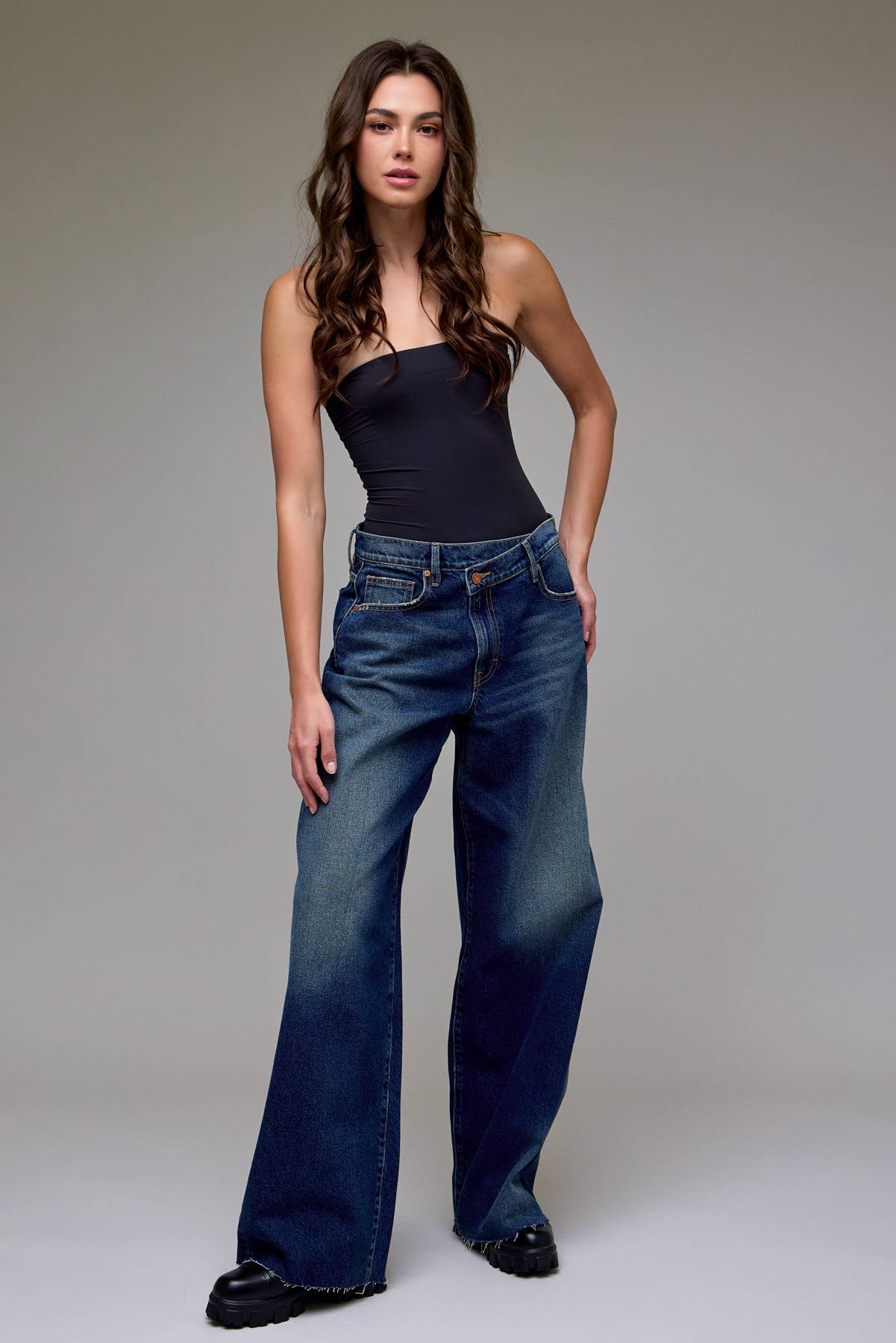 Dark Wash Low Slung Crossover Oversized Baggy