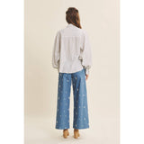 Embroidered Floral Cotton Spandex Pants