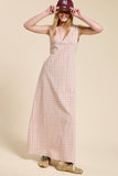 V-neck Sleeveless Plaid Maxi Dress with Back Tie