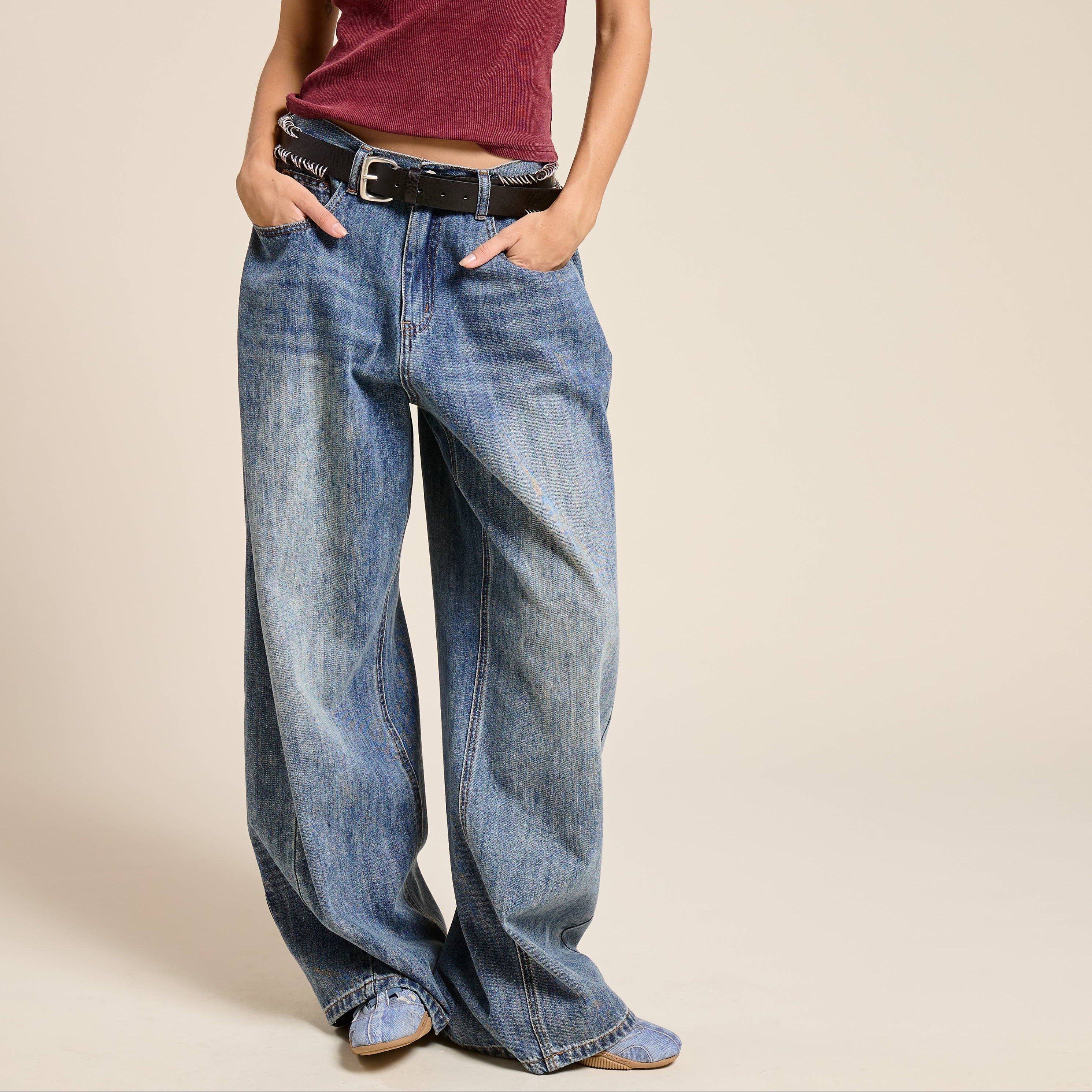 Stonewash Wide Leg Baggy Denim Jeans
